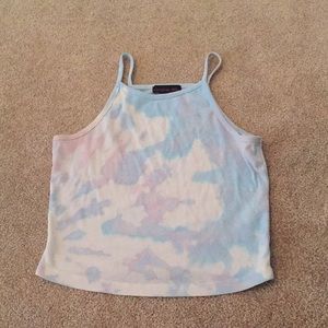 blue, purple, pink tie die halter tank